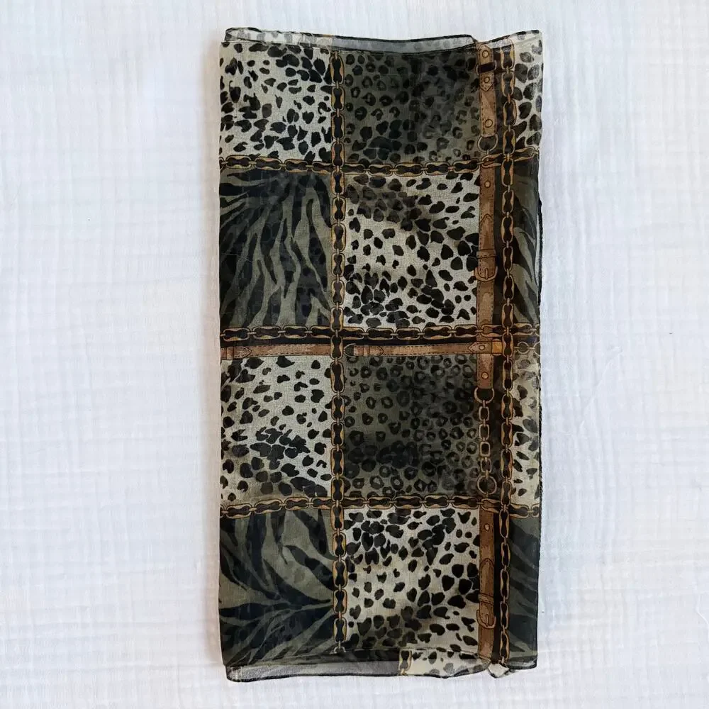 Safari Equestrian Style Animal Print Scarf -‎ Gold Chain & Belt Motif